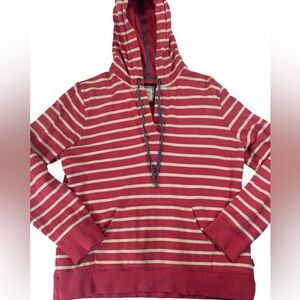 Boden Striped Hoodie Size 14 Red Cream Pullover Cotton Casual Nautical